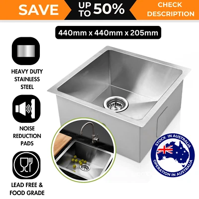 440 x 440mm Single Bowl Stainless Steel Kitchen Laundry Square Sink Undermount  - image 1 of 4