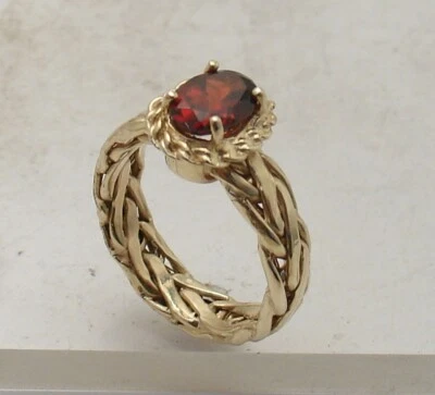 Anillo Technibond tamaño 7 piedras preciosas granate trigo chapado en oro amarillo de 14K plata Foto 1 de 4