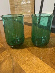 Set Of (2) Norway HADELAND Art Glass Green GREENLAND 6 Ounce Glass Tumblers - Picture 1 of 9