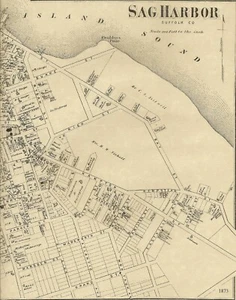 Sag Harbor NY 1873 Map with Homeowners Names Shown - Picture 1 of 2