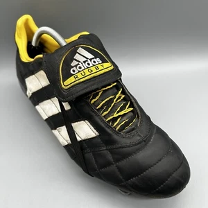 Scarpe da rugby Adidas 2004 in pelle 383133 nero giallo uomo uk 10 vintage - Foto 1 di 7