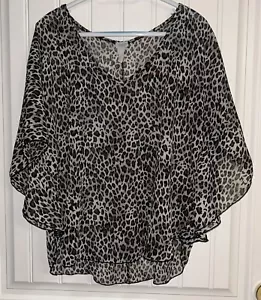 CHARMING CHARLIE Fashion Animal Print Sheer Blouse Sz Large 3/4 Sleeves - Picture 1 of 5