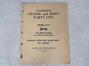 1963 Jeep Kaiser Dealer Chassis & Body Parts List JEEP Fleetvan FJ-3 # W-1157 - Picture 1 of 5