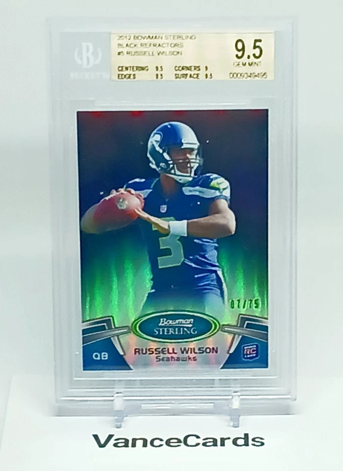 Russell Wilson Black Refractor #/75 BGS 9.5 2012 Bowman Sterling RC Rookie #5 SP Foto 1 de 2