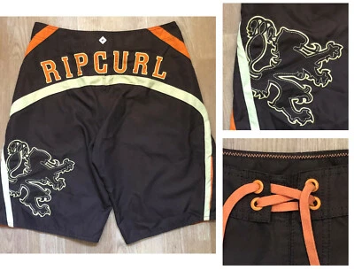 RIPCURL MEN’S EMBROIDERED BOARD SHORTS Swim Trunks Brown/Orange/Yellow Poly sz32 - Image 1 of 4