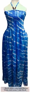 Blue/White Halter/Strapless Maxi Dress, One Size - Picture 1 of 5