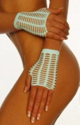 Sexy Blue Netted Fingerless Gloves Wrist Length - Image 1 of 2