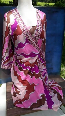 Vintage 60s' Emilio Pucci Nightgown Robe Set Pink Mod Hippie Form Fit Rogers - Image 1 of 4