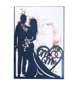 50/100x NEW Mr & Mrs Love Heart Laser Cut Wedding Invitation Cards Many Colours - Picture 1 of 19