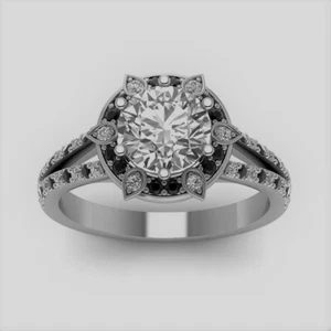 1.50CT White Round Cut Moissanite Fancy Halo Wedding Gift Ring In 14K White Gold - Picture 1 of 3