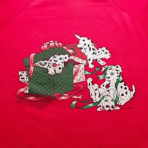 Vintage Distressed Hanes Sweatshirt L Made In USA Christmas Dalmatians 90s - Picture 1 of 14