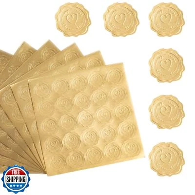300 piezas pegatinas de sellos de sobre en forma de corazón con sello de cera en relieve dorado para boda Foto 1 de 4
