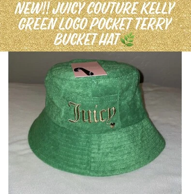 ¡¡Nuevo!! Juicy Couture Kelly Verde Logo Bolsillo Terry Sombrero Cubo🌿 Foto 1 de 4