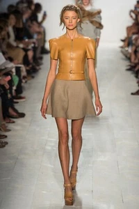 NEW Authentic MICHAEL KORS COLLECTION Beige 100% LINEN FLARE Skirt US-10 Italy - Picture 1 of 8