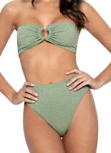New PQ Aquarius Hillary High Waist Bikini Swimsuit SizeL AQR-289F 030B Textured - Picture 1 of 9