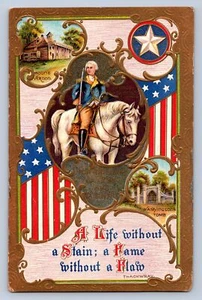 K3/Präsident George Washington patriotische Postkarte c1910 Multiview Pferd 408 - Bild 1 von 4