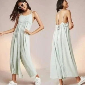 ANTHROPOLOGIE Lilka Womens Mint Green Halsey Embroidered Wide Leg Jumpsuit Large - Picture 1 of 9