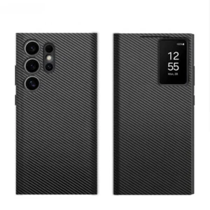 Smart View Spiegel Flip Cover für Samsung S22/S23 S24 Ultra Kohlefaser Hülle - Bild 1 von 6