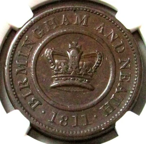 1811 GREAT BRITAIN 1 PENNY BIRMINGHAM CROWN COPPER COMPANY NGC ABOUT UNC 53 BN - Picture 1 of 3