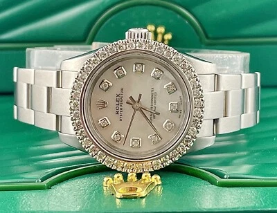 Rolex Oyster Perpetual Ladies 26mm White Pearl 2ct Genuine Diamonds 176200 - Image 1 of 4
