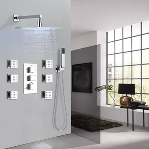 16" Chrome Thermostatic Shower Faucet Rain Shower System with 6 Body Sprays - Bild 1 von 8