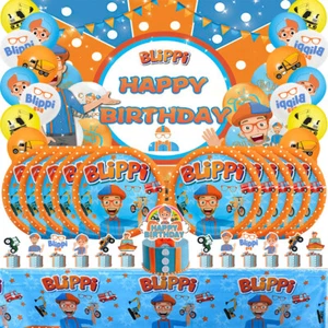 Blippi Party Supplies Set Plates Balloons Banner Cake Toppers for Kids - Picture 1 of 8