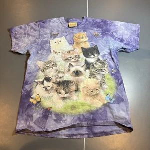 Vintage The Mountain Cat Kitten Collage Butterfly Tie Dye T-Shirt Purple Size M - Picture 1 of 6