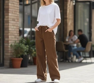 Neu ohne Etikett Zara Kordelzug Cordhose Gürtel schokobraun 10 weites Bein - Bild 1 von 10