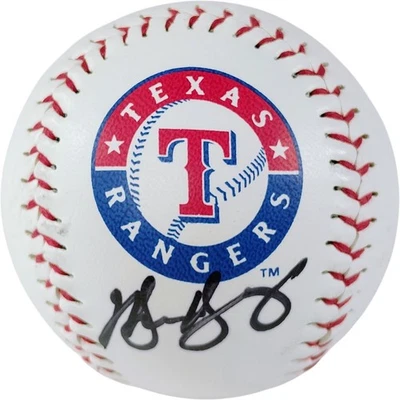 Подписанный Майклом Янгом логотип Texas Rangers бейсбол точное фото доказательство сертификат подлинности MLB с автографом - Изображение 1 из 4