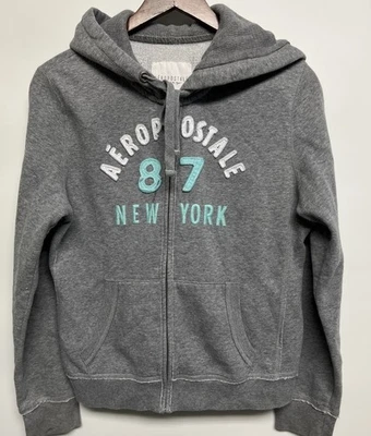 Sudadera con Capucha Estilo Aeropostale Estilo Y2K Grande Logo Sudadera Gris Bordada Preppy Foto 1 de 4