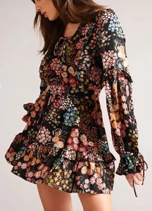 Ted Baker Hendria geblümt Rüschenbesatz lange Ärmel Minikleid Größe 1-US 0-4 - Bild 1 von 7