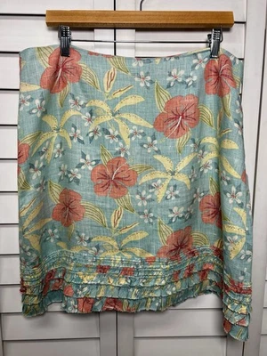 Tommy Bahama 100% Lino Tropical Estampado Floral Volantes Falda Costera Talla 12 Foto 1 de 4