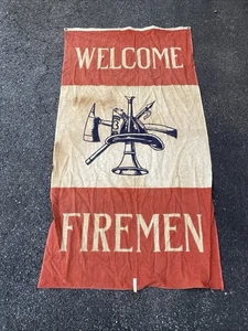 Anfang 20er Jahre Feuerwehrmann Helm Willkommensschild Stofffahne Feuerwache Flagge 3’X5’ -11 - Bild 1 von 8