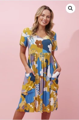 Caroline Morgan Floral Dress Lace Up Back Sz 12 VGC - image 1 of 4