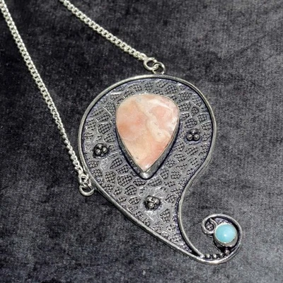 925 Серебряное покрытие красивый родохрозит ларимар ожерелье размер 14 «GW - Изображение 1 из 3