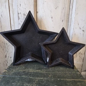 Primitive Hearthside Black Wood Star Trays Candle Holders– Set of 2 Rustic - Picture 1 of 9