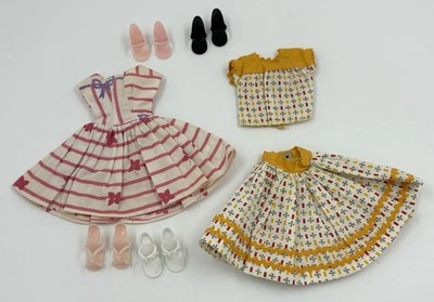 Vintage Little Miss Revlon Bow Dress #9109 & Yellow 2 Piece Print Dress & Shoes Foto 1 de 4