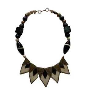 VINTAGE GRANITE STATEMENT NECKLACE Gray/Black/White - Approx.  22" Long - Picture 1 of 4