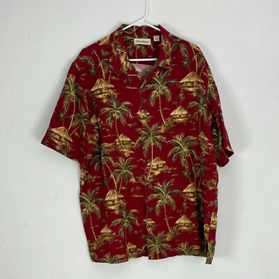 Camisa Caribeña Para Hombres Abotonada Grande Roja Palmera Hawaiana Playa Manga Corta Foto 1 de 4