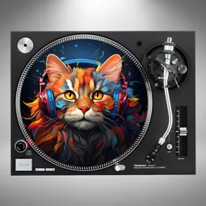 Katze Slipmats 12" DJ Plattenspieler Musik Kopfhörer Paar oder Single - Bild 1 von 5
