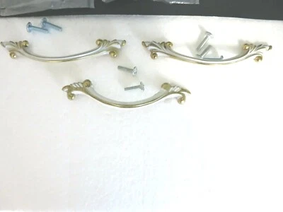 NOS French Provincial Drawer Pulls 3" Arnerock Brass White Gold .75" screws* - Image 1 of 4