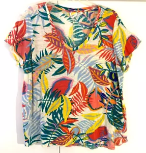 C&C California Cute Wm's Linen T-Shirt 1X Vneck short slv Tropical floral print - Picture 1 of 5
