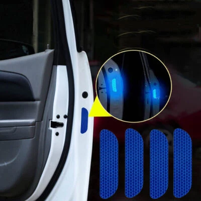 4Pcs Reflective Blue Car Door Sticker Decal Warning Safety Tape Mark Accessories - Image 1 of 4