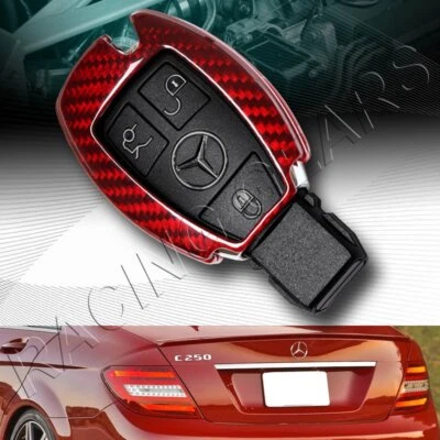 REAL RED CARBON REMOTE KEY SHELL COVER CASE FIT MERCEDES-BENZ E320/350/500 AMG - Image 1 of 4