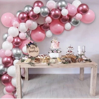 Kit de guirnalda globo de cumpleaños o baby shower rosa arco de globo de ducha nupcial Foto 1 de 4