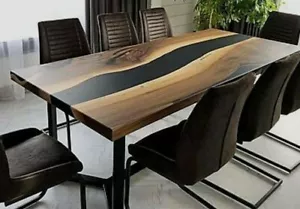 Piano da pranzo al centrotavolo 72""x36"" personalizzato in resina epossidica nera stile fiume - Foto 1 di 1