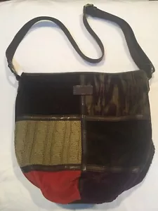 LUCKY BRAND Vtg Multicolor Patchwork Sweater Corduroy Hobo Hippie Crossbody Bag - Picture 1 of 12
