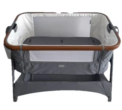 NEW Bababing Next 2 Me Bedside Crib Grey with Fitted Sheets & Travel Bag - Image 1 of 4