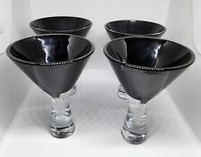 Set Of 4 Black And Clear Martini Hand Blown Glasses