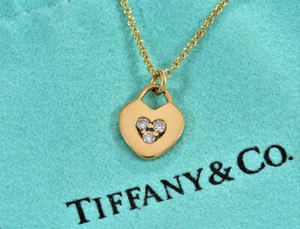 20.5" Tiffany & Co Diamond 18k Yellow Gold Heart Pendant Necklace in Box Pouch - Picture 1 of 8